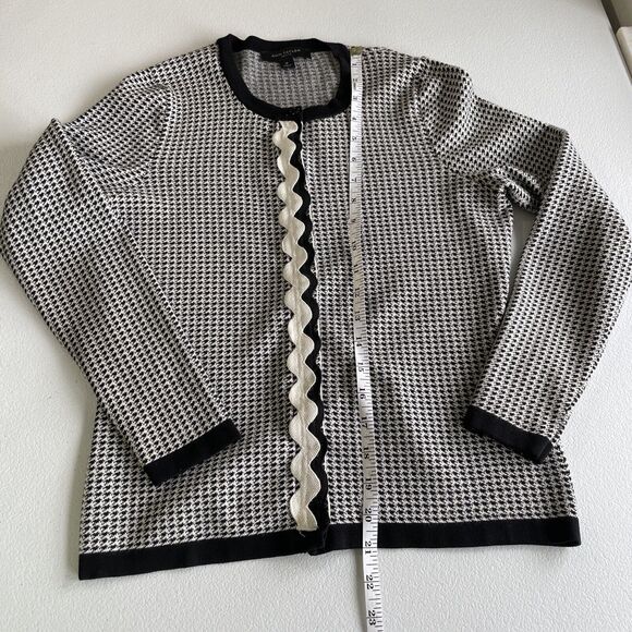 Ann Taylor Cardigan Sweater Black White Houndstooth Hidden Button Up Womens SP - Picture 10 of 11